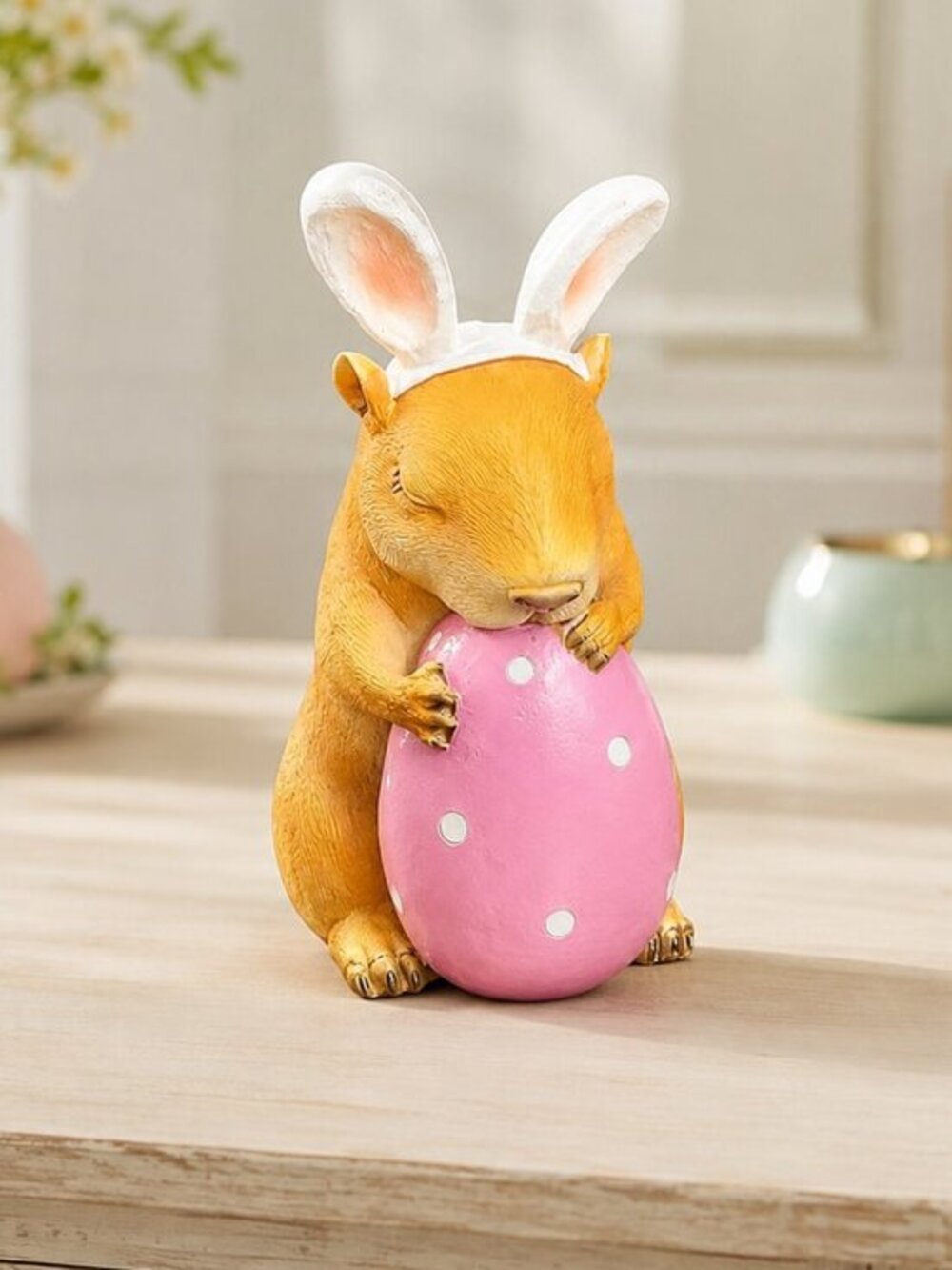 Easter Bunny Capybara Resin Statue Pink Egg Spring Decor NWT 9.5”